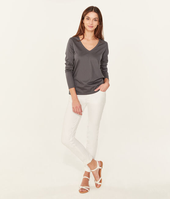 Camiseta manga larga de algodón sea island para mujer gris MAKI