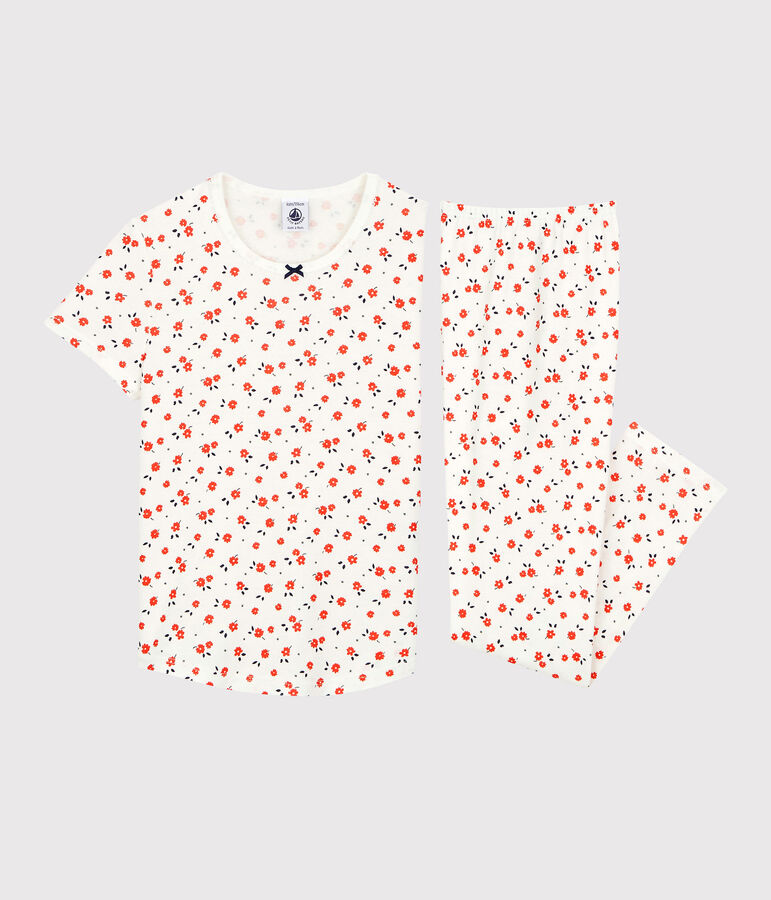 Pijama floral de ni&ntilde;a de algod&oacute;n org&aacute;nico blanco/multicolor