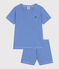 Pijama infantil corto de algodón a rayas azul PERSE/blanco MARSHMALLOW