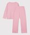 Pijama de algod&oacute;n a rayas de pernera recta para mujer rosa/blanco