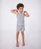 Pijama infantil corto sin mangas de algodón a rayas blanco MARSHMALLOW/azul SMOKING