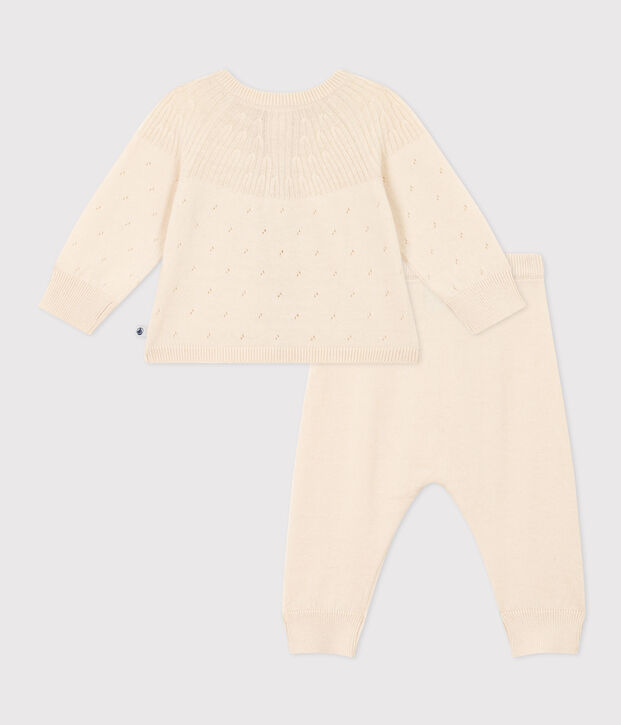Conjunto de punto tricotado de lana y algod&oacute;n para beb&eacute; crudo
