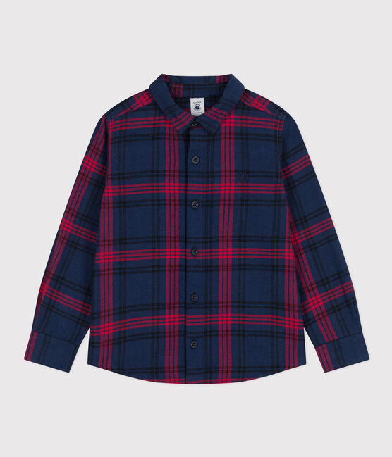 Camisa a cuadros de franela de algodón para niño azul SMOKING/blanco MULTICO