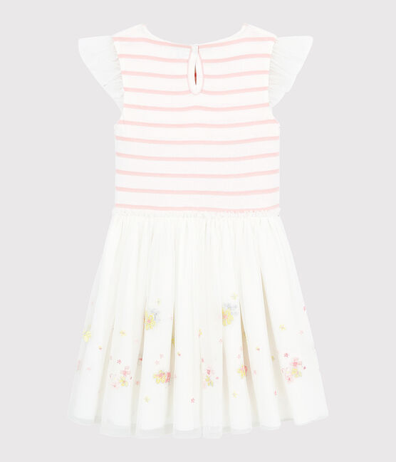 Vestido de celebración de algodón y tul de niña blanco MARSHMALLOW/rosa MINOIS