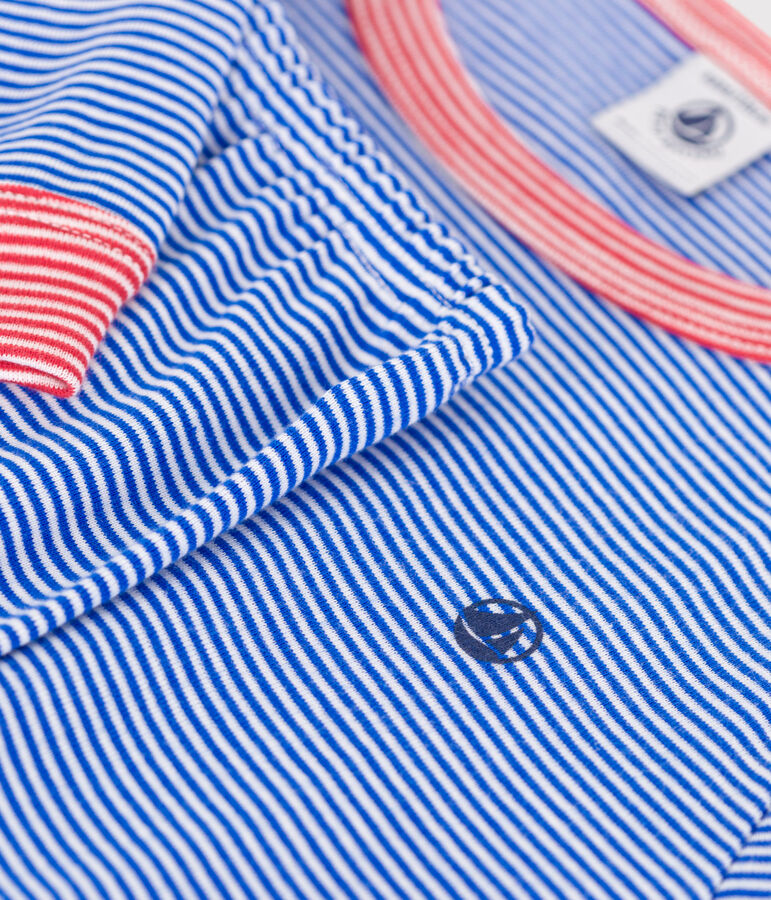 Pijama infantil de manga larga de algod&oacute;n a rayas azul PERSE/blanco MARSHMALLOW