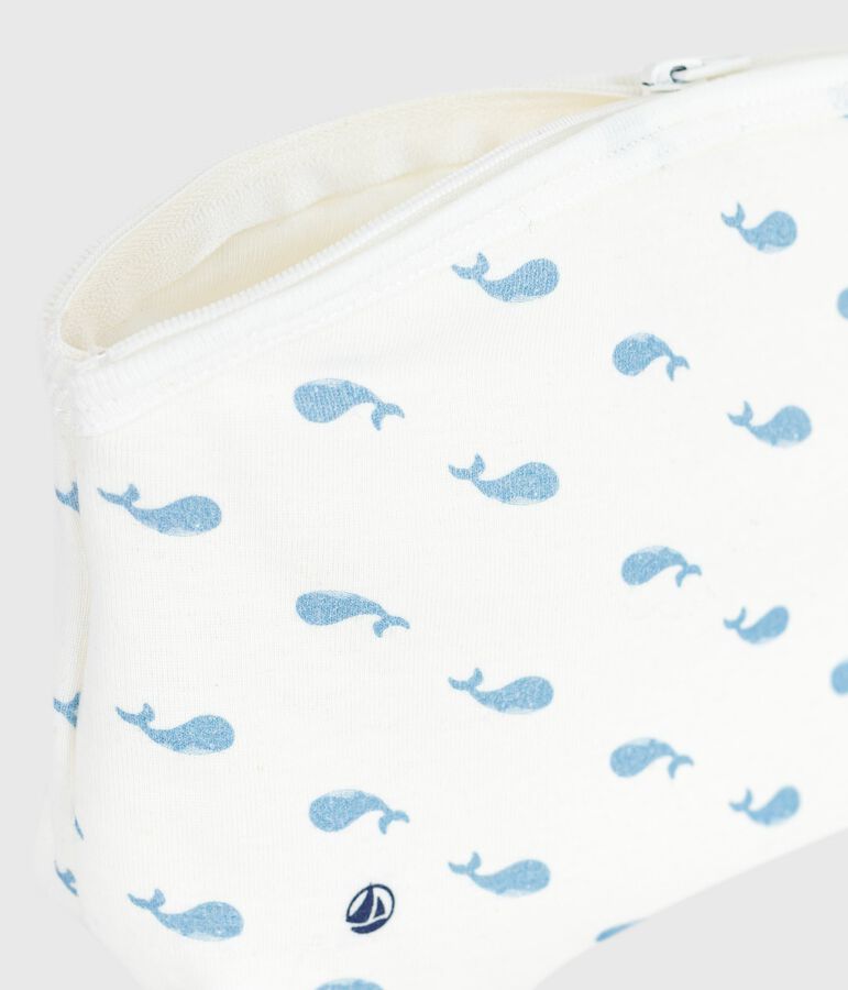 Bolsa de mano de algod&oacute;n con estampado de ballenas para beb&eacute; blanco/azul