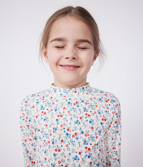 Camiseta infantil de baño anti-UV de manga larga con flores blanco MARSHMALLOW/blanco MULTICO