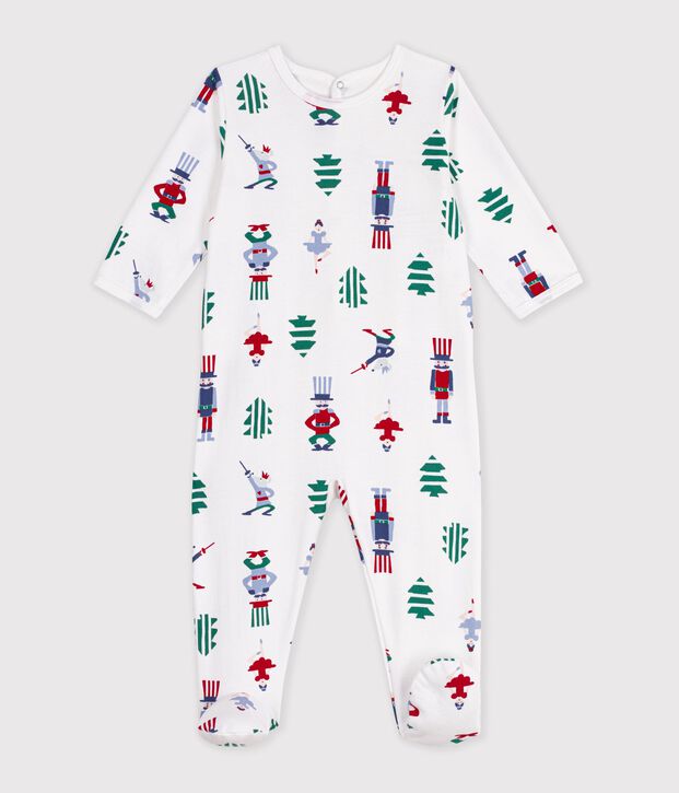 Pijama de mulet&oacute;n para beb&eacute; con abertura trasera y estampado de Navidad blanco/multicolor