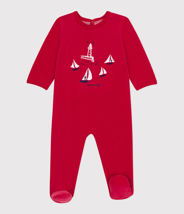 Pijama de terciopelo con abertura trasera para beb&eacute; rojo