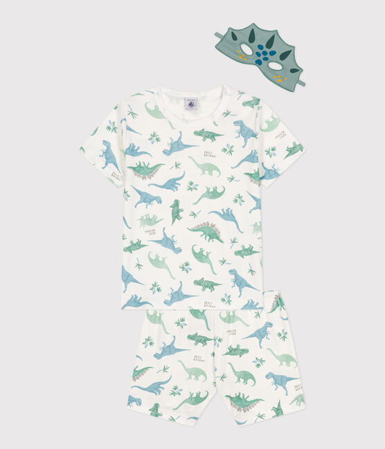 Pijama corto tipo disfraz infantil de algodón con estampado de dinosaurios blanco MARSHMALLOW/blanco MULTICO