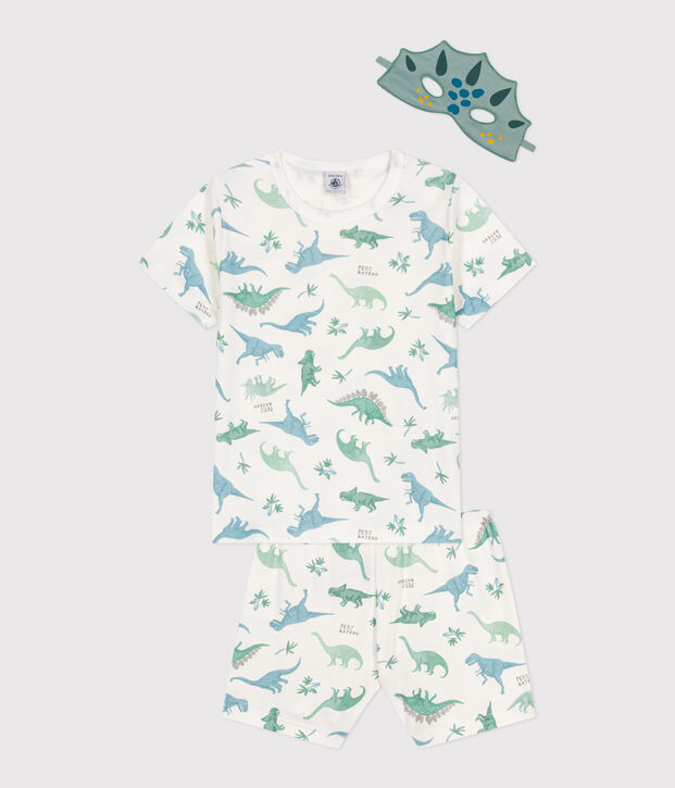 Pijama corto tipo disfraz infantil de algod&oacute;n con estampado de dinosaurios blanco/multicolor