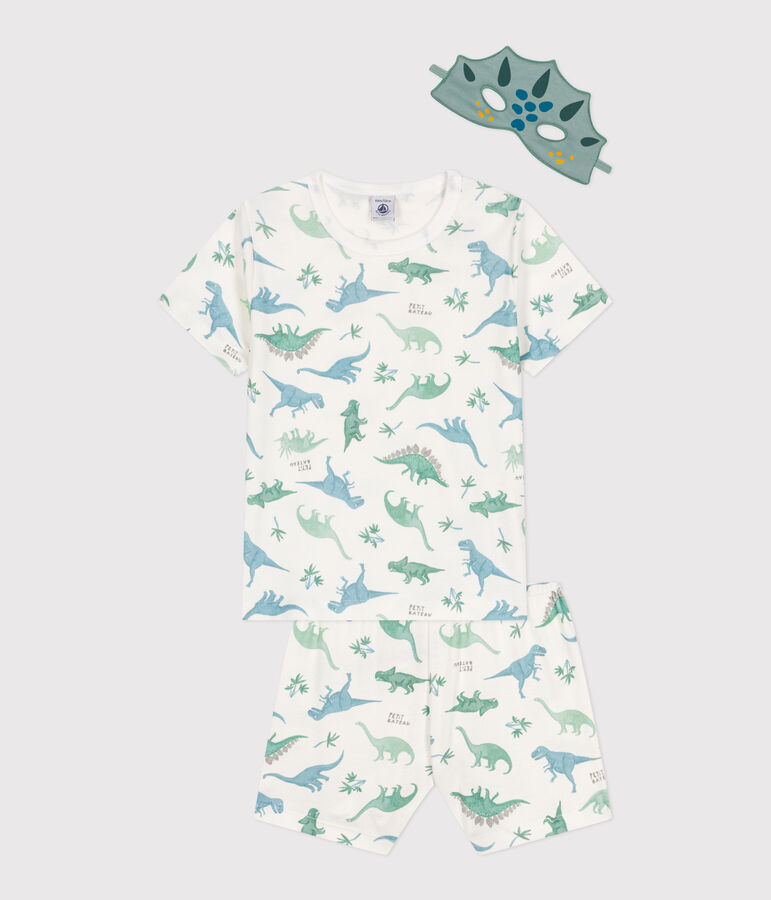 Pijama corto tipo disfraz infantil de algod&oacute;n con estampado de dinosaurios blanco/multicolor