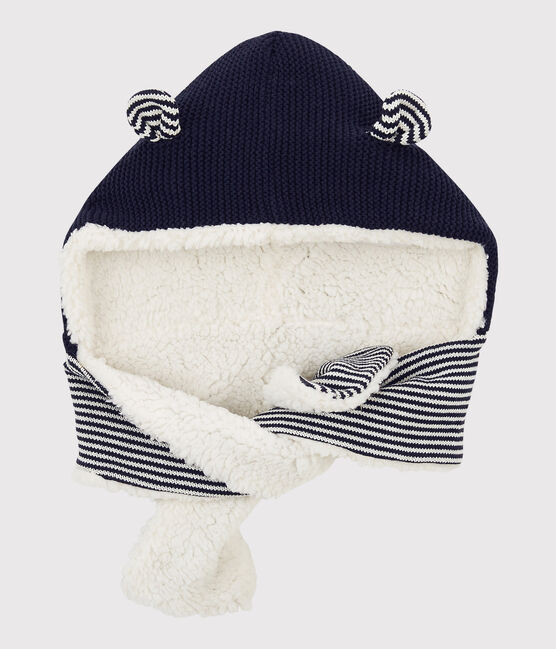 Gorro y bufanda de punto de bebé. azul SMOKING/blanco MARSHMALLOW