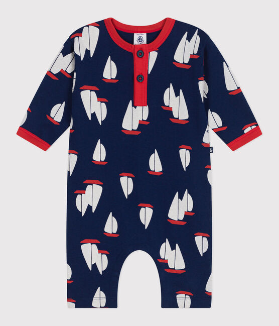 Pelele de algodón de manga larga con estampado de barcos para bebé azul MEDIEVAL/blanco MULTICO