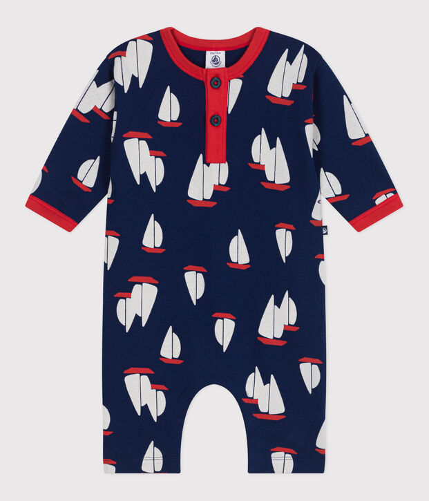 Pelele de algod&oacute;n de manga larga con estampado de barcos para beb&eacute; azul/multicolor