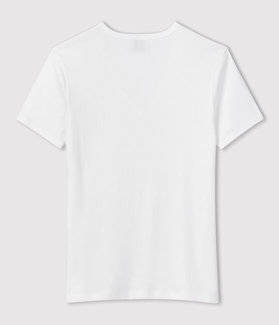 Camiseta L'ICONIQUE con cuello de pico de algodón de mujer blanco ECUME