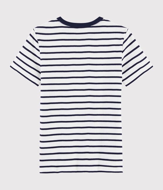 Camiseta de cuello redondo emblemática de algodón de mujer blanco MARSHMALLOW/azul SMOKING