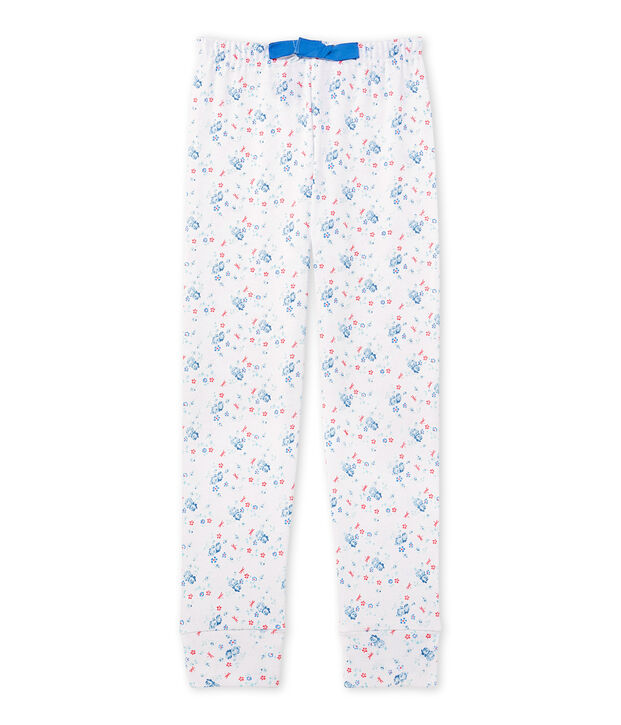 Bajo de pijama estampado combinable para ni&ntilde;a blanco/azul/multicolor
