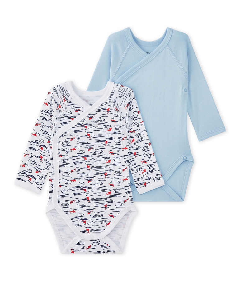 Lote de 2 bodies de nacimiento de manga larga para beb&eacute; ni&ntilde;o blanco