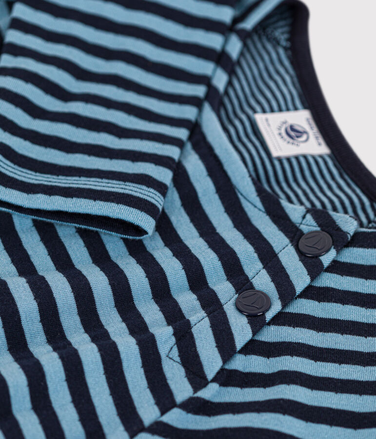 Vestido de manga larga de mulet&oacute;n a rayas de ni&ntilde;a azul/azul