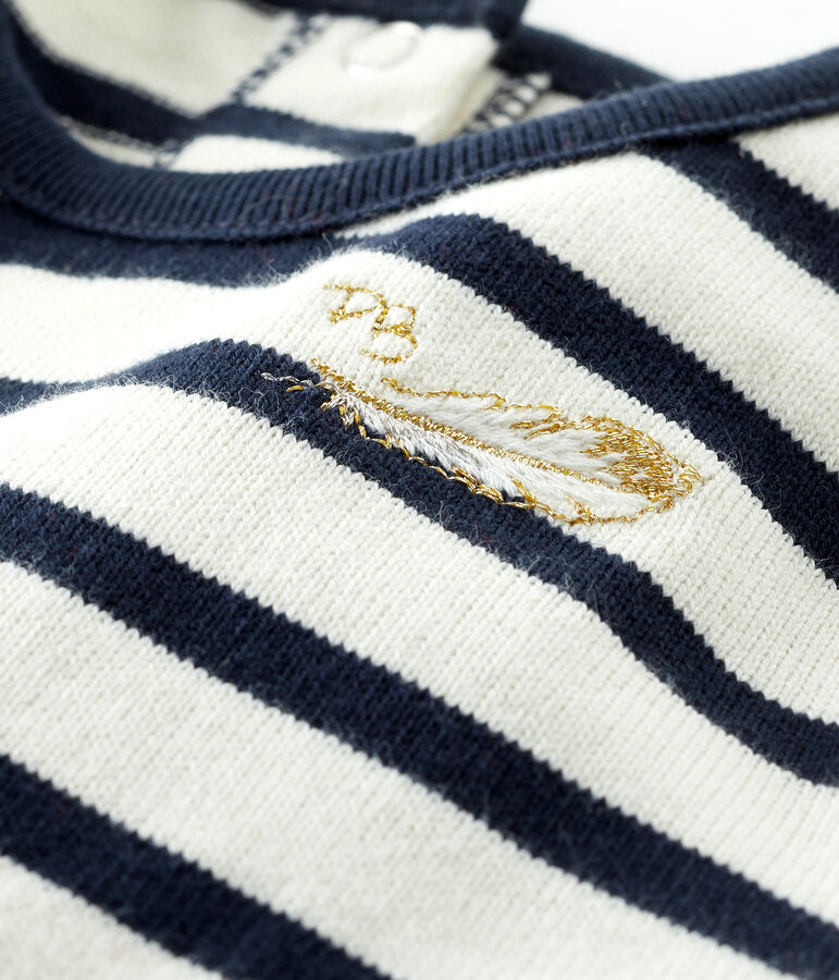 Vestido de manga larga y dos materiales de beb&eacute; ni&ntilde;a beige COQUILLE/azul SMOKING