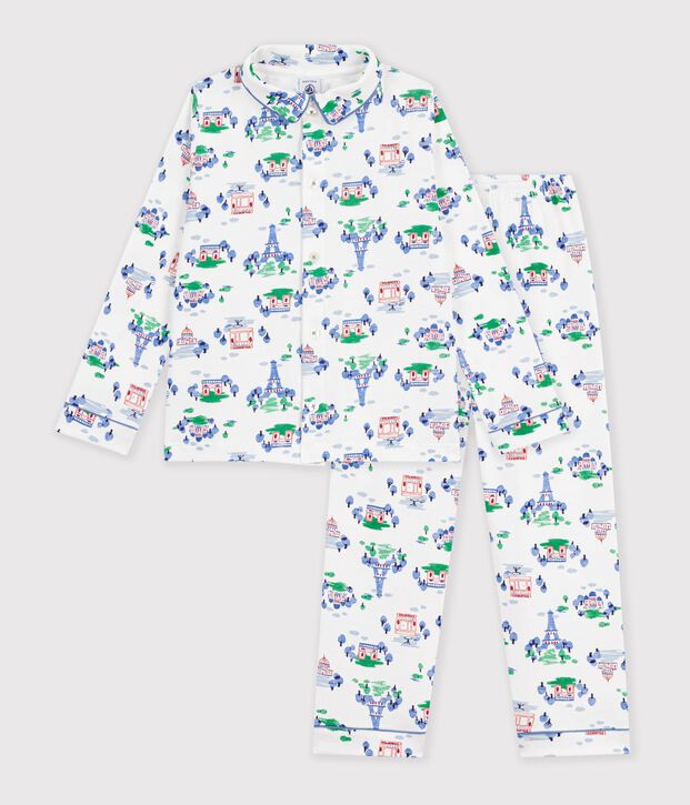 Pijama infantil abotonado de algod&oacute;n con estampado de Par&iacute;s blanco/multicolor