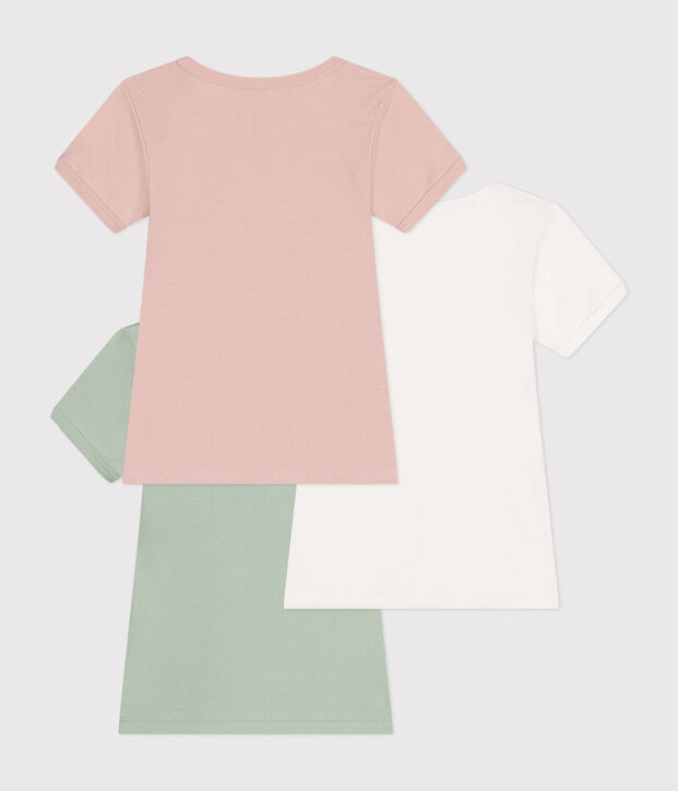 Juego de 3 camisetas infantiles lisas de algod&oacute;n de manga corta multicolor