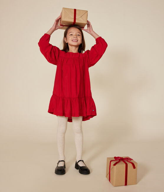 Vestido de manga larga de tela para niña rojo AURORA