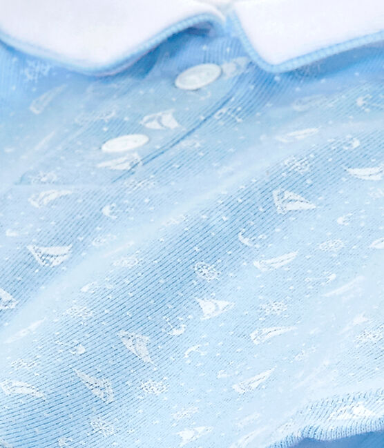 Pelele blusa bi-materia bebé niño azul TOUDOU/blanco ECUME