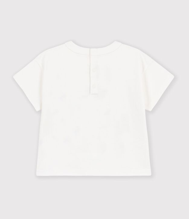 Camiseta lisa de algod&oacute;n de manga corta con estampado para beb&eacute; blanco