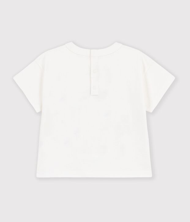 Camiseta lisa de algod&oacute;n de manga corta con estampado para beb&eacute; blanco