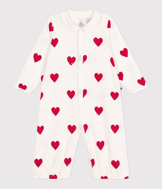 Mono saco de algodón con cuello y corazones rojos para bebé blanco MARSHMALLOW/rojo TERKUIT