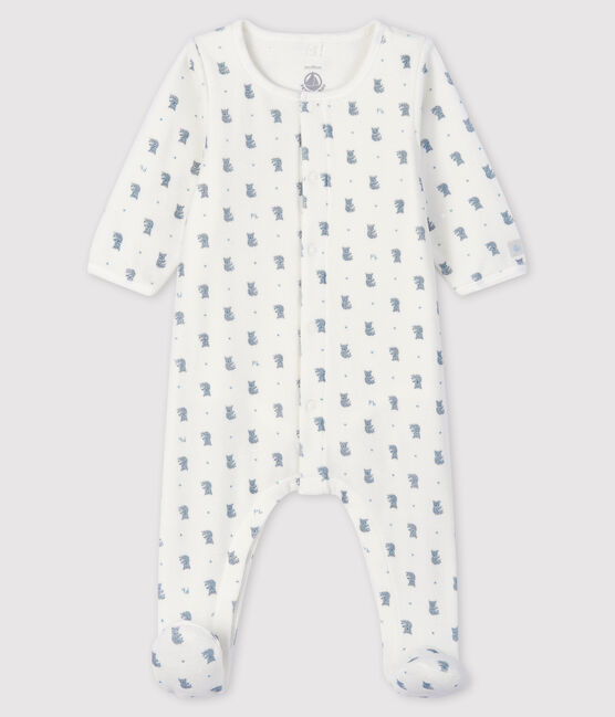 Bodi pijama con estampado de koalas de bebé de terciopelo de algodón orgánico blanco MARSHMALLOW/blanco MULTICO