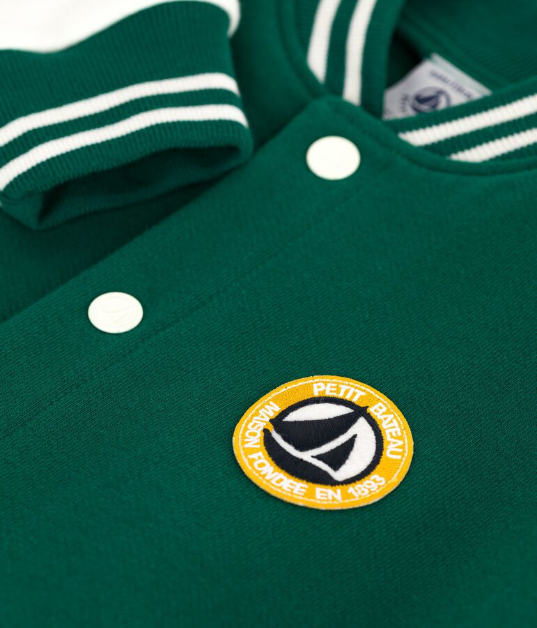 Chaqueta teddy infantil lisa de algod&oacute;n verde/crudo