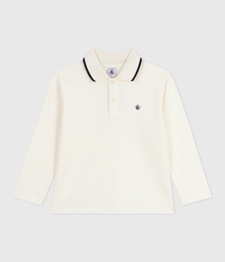 Polo infantil de algod&oacute;n de manga larga con estampado crudo