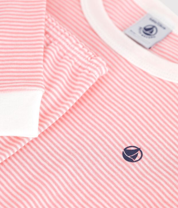 Pijama infantil muy ajustado de algod&oacute;n a rayas rosa/blanco