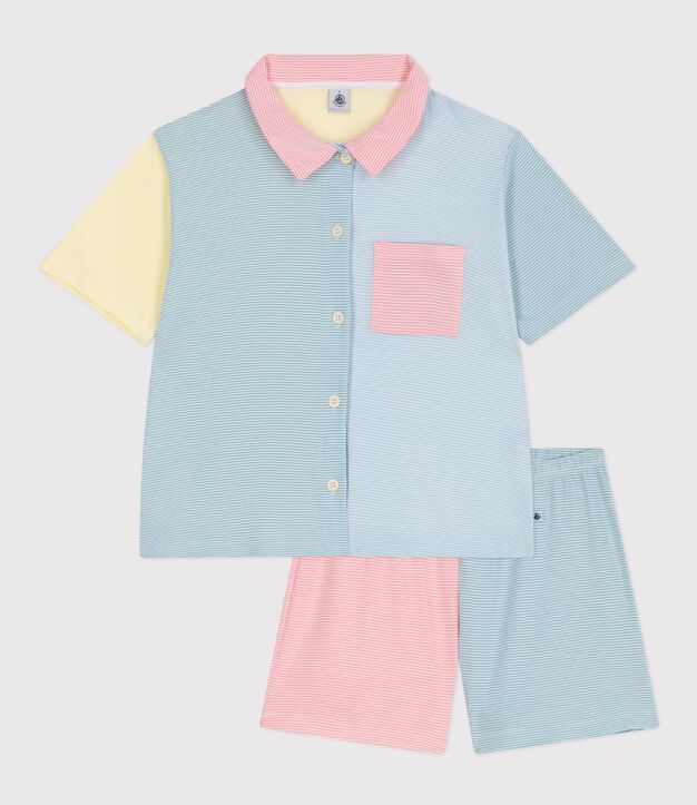 Pantal&oacute;n corto de pijama de algod&oacute;n a rayas con botones delanteros para mujer blanco/multicolor