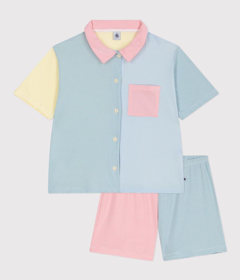 Pantal&oacute;n corto de pijama de algod&oacute;n a rayas con botones delanteros para mujer blanco/multicolor