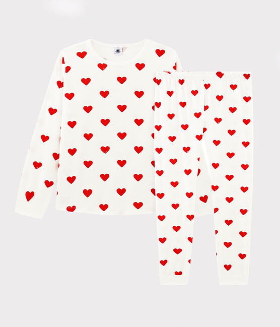 Pijama infantil con corazones de felpa blanco MARSHMALLOW/rojo TERKUIT