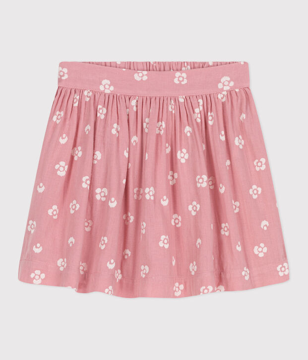 Falda infantil de algod&oacute;n con flores rosa/blanco