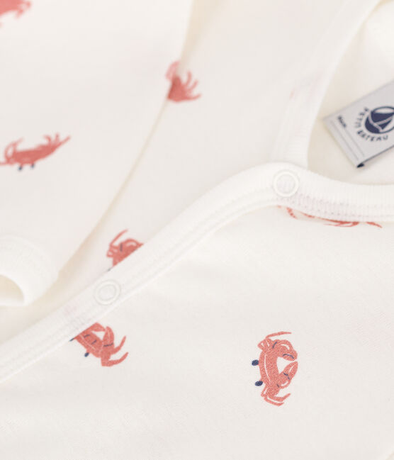 Pijama sin pies de algodón con cangrejos para bebé blanco MARSHMALLOW/blanco MULTICO