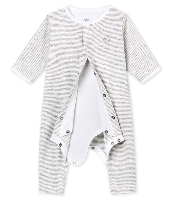 Pelele sin pies para bebé mixto con body integrado gris BELUGA/blanco ECUME