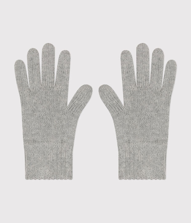 Guantes infantiles lisos de punto tricotado gris
