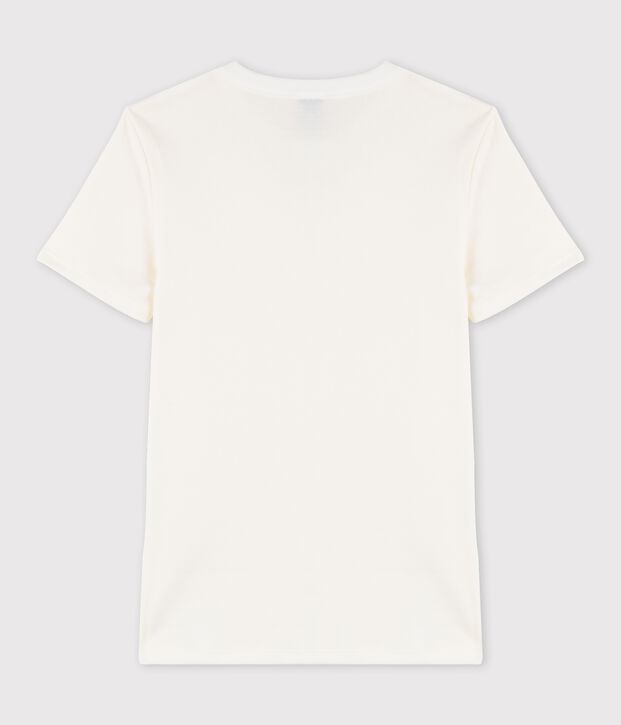Camiseta para mujer de cuello redondo serigrafiada en algod&oacute;n blanco