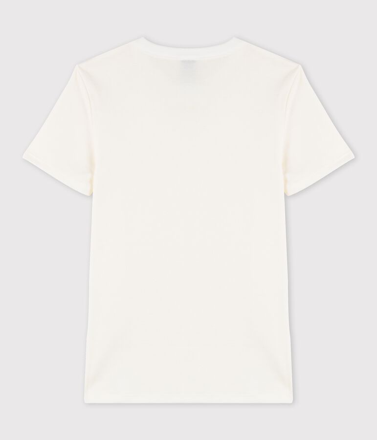 Camiseta para mujer de cuello redondo serigrafiada en algod&oacute;n blanco MARSHMALLOW