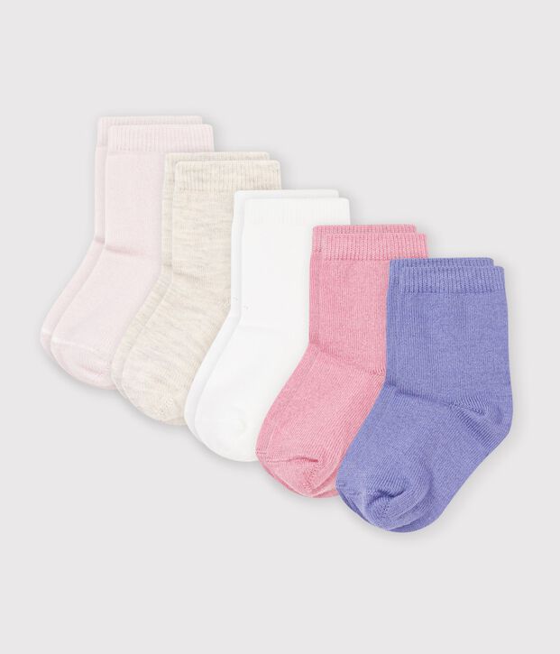 5 pares de calcetines de algod&oacute;n lisos para beb&eacute; multicolor