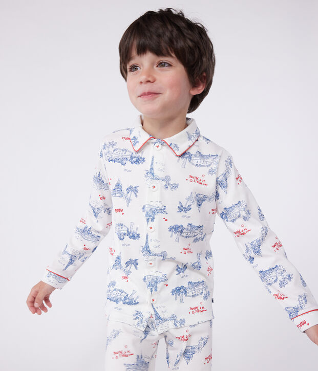 Pijama infantil abotonado de algod&oacute;n con estampado de Par&iacute;s blanco/multicolor