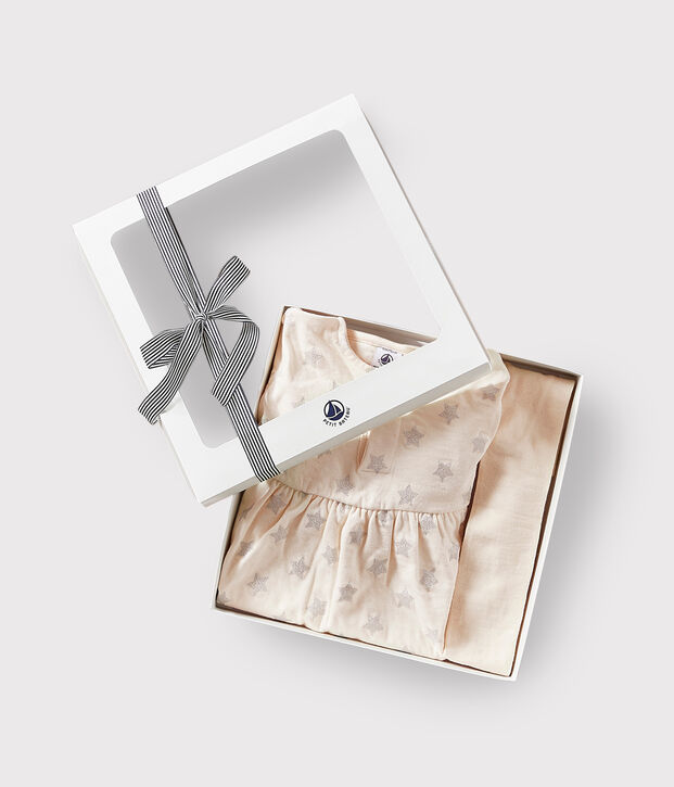 Estuche regalo para beb&eacute; con vestido y leotardos multicolor