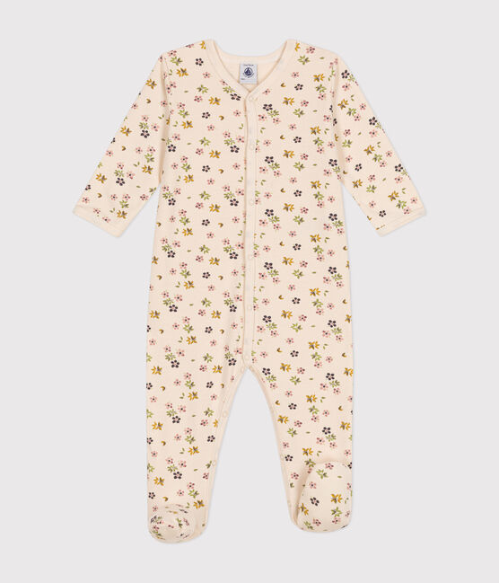 Pijama de felpa cepillada con estampado de flores para bebé blanco AVALANCHE/ MULTICO