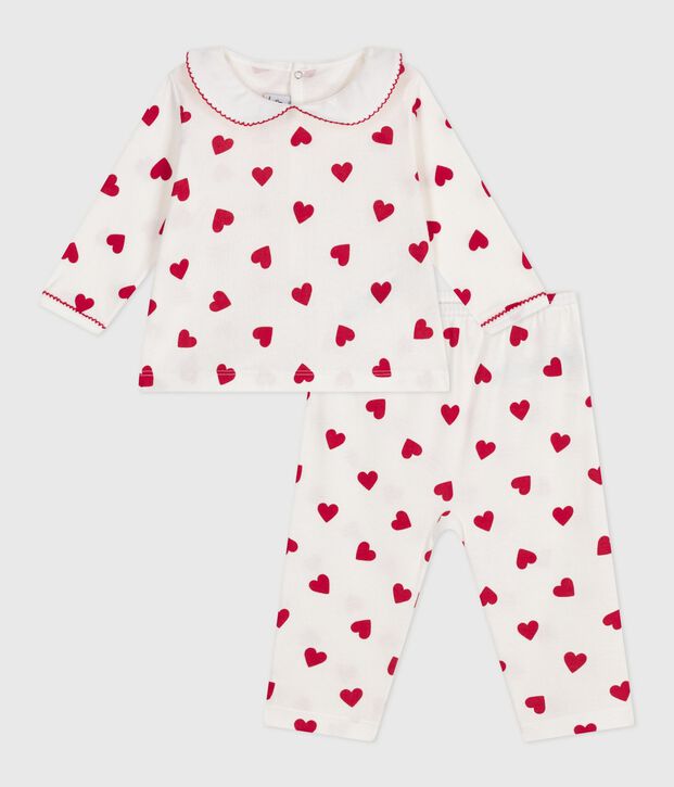 Pijama de 2 piezas con estampado de corazones para beb&eacute; blanco/rojo